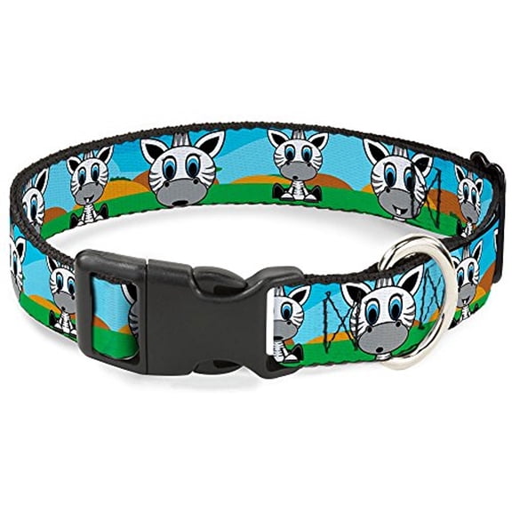 Buckle-Down Pet Collar, Dog Collar Plastic Buckle, Zebra Cartoon, 7 to 8.5 Inches 0.5 Inch Wide