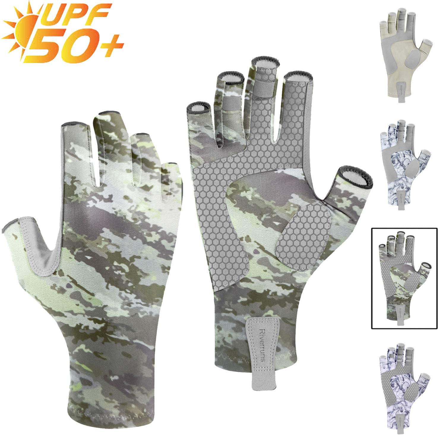 Anti-slip Fishing Gloves 3 Fingerless Waterproof Sun Protection Camo Fish Gloves 