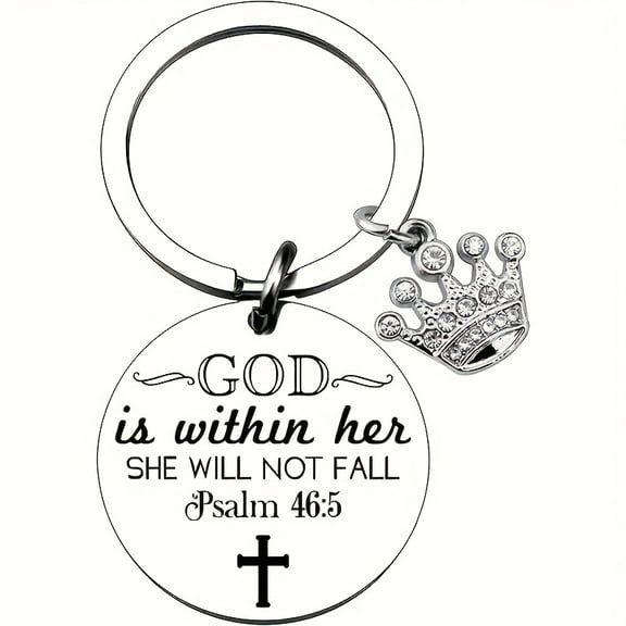 36pcs Crown Keychains with “God Is Within Her” Engraving, Elegant Religious Gifts with Thank You Tags & Organza Bags, Inspirational Key Rings for Women and Men, Perfect for Church Events, Graduation
