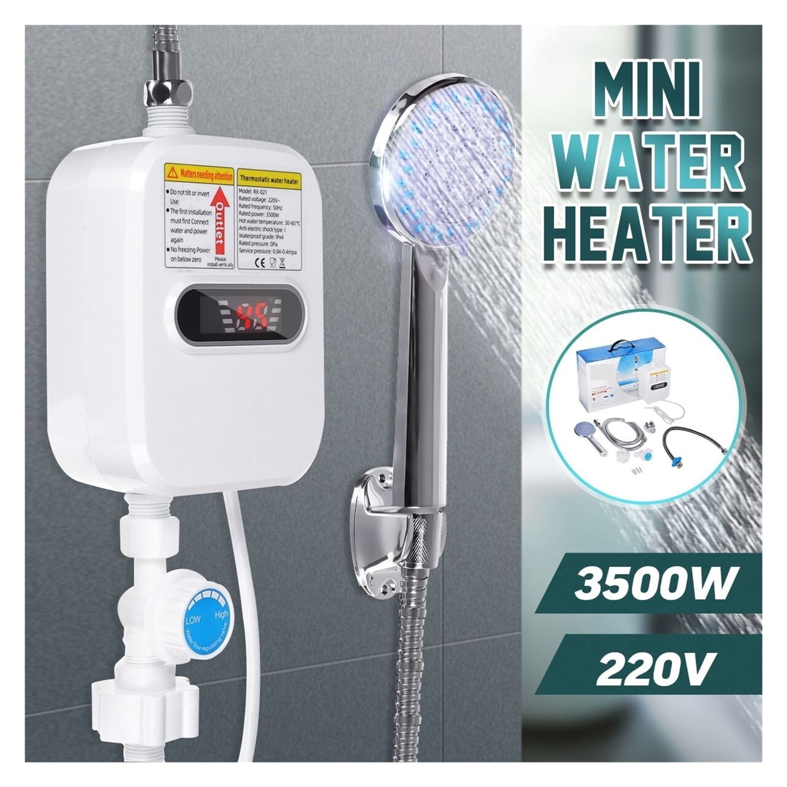 Home Appliance, Home,Mini Water Heater Hot Electric Tankless Household Bathroom Faucet With Shower Head LCD Temperature Display ,Compact Design