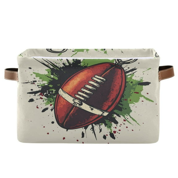 American Football-shaped Foldable Storage Basket,Canvas Fabric Foldable Storage Bins with Handles Open Home Storage Bins Boxes for Toy Book Shelf Closet Baskets