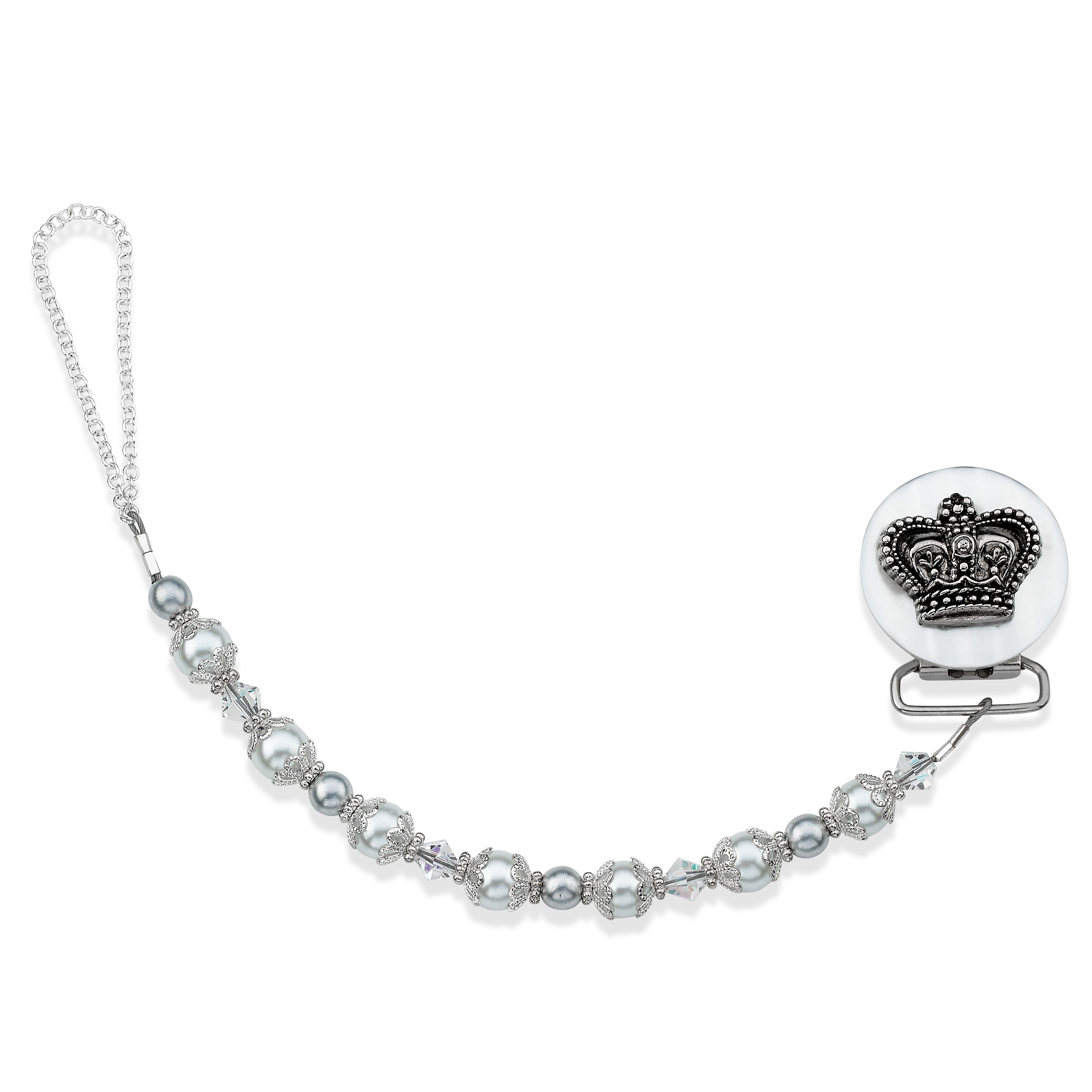 Crown Pacifier Clip with Matching Pearls