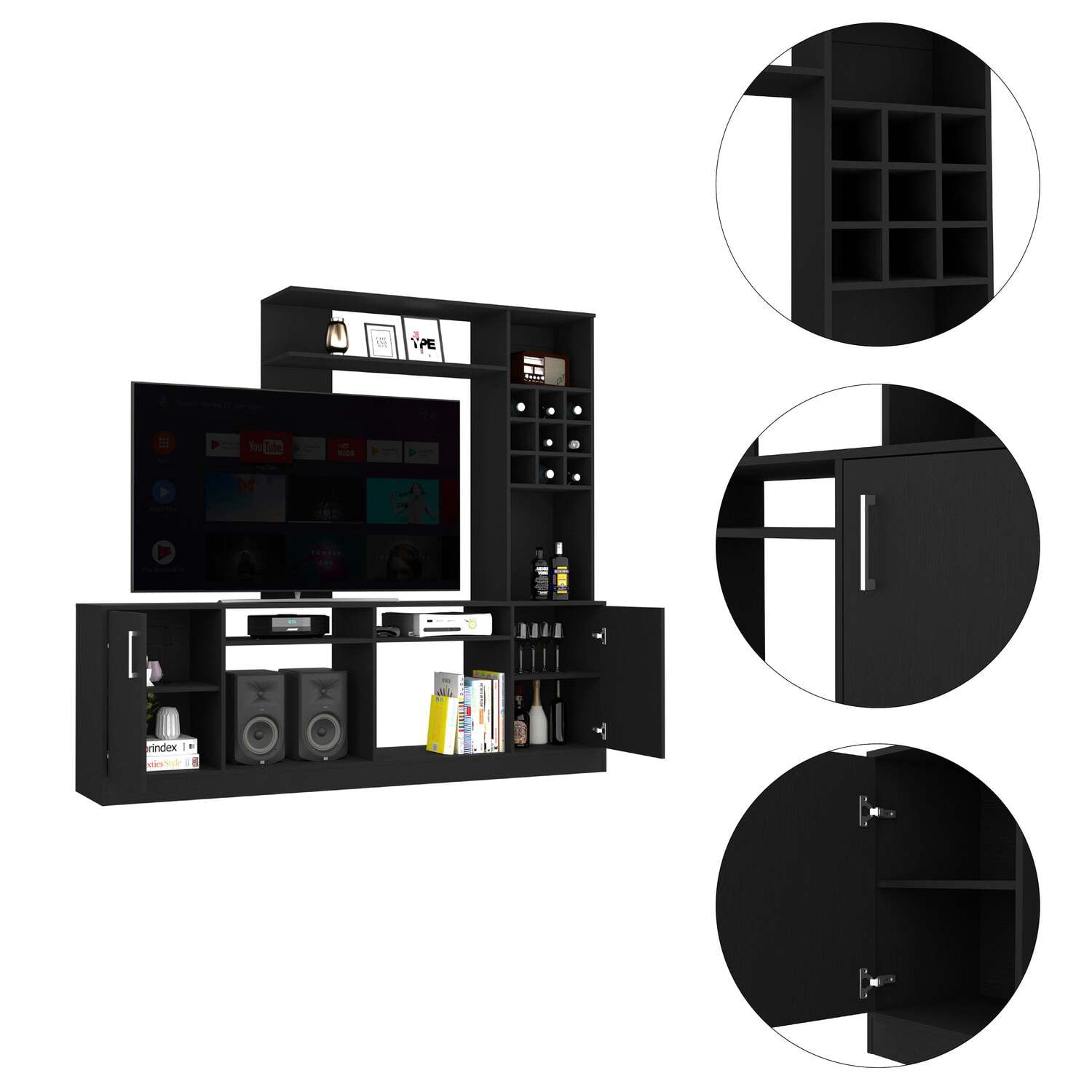 FM FURNITURE Vibrant Entertainment Center For TV?s up 78", Double Doors Cabinet, Storage Spaces, Six External Shelves