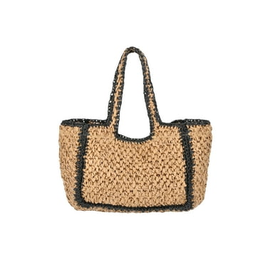Time and Tru Women's Straw Border Mini Tote, Natural