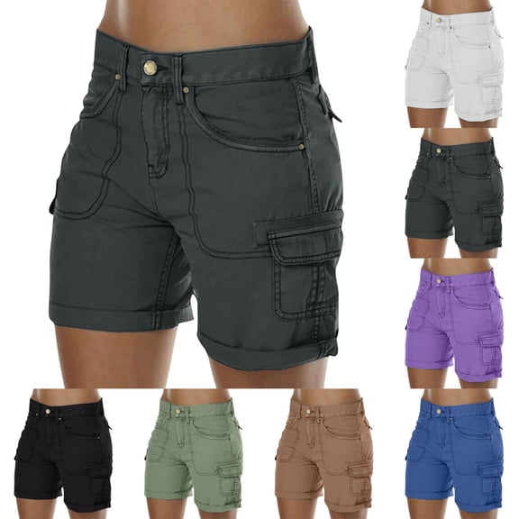 Resicozy Women's Cargo Shorts Summer High Waisted Bermuda Shorts Casual Trendy Hiking Knee Length Pant with Pockets Black M
