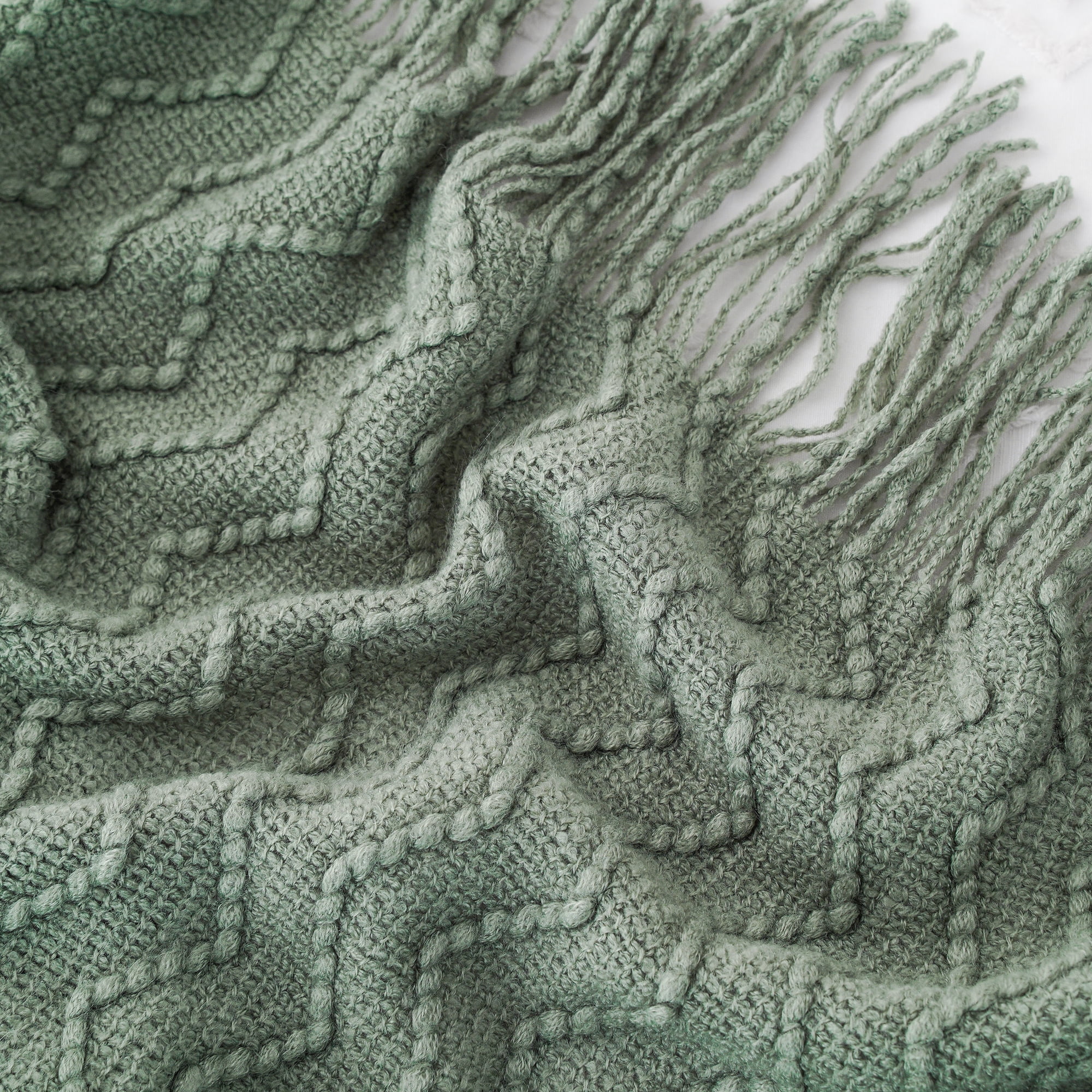 Battilo Sage Green Throw Blanket for Couch,Knitted Boho Sage Throws,Green Blanket for Spring,50"x60"