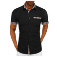 thumbnail image 1 of Men's Summer Solid Color Casual Short Sleeve Shirt Collar Stripe Contrast Fashion Button Shirt M, 1 of 3