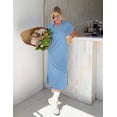 thumbnail image 3 of Merokeety Womens Summer Maxi Dress V Neck Collared Vacation T Shirt Long Dresses Lightblue m, 3 of 8