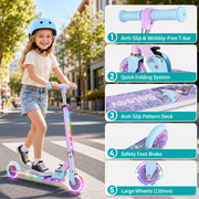 BELEEV Scooter for Kids Ages 6-12, two wheel Kick Scooter for Girls and Boys, Kids Scooter with Light up Wheels , Purple
