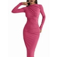 thumbnail image 2 of Women'S Fall Long Sleeve Bodycon Maxi Dresses Ruched Crew Neck Slim Fit Cocktail Party Dress Rose Red M, 2 of 7