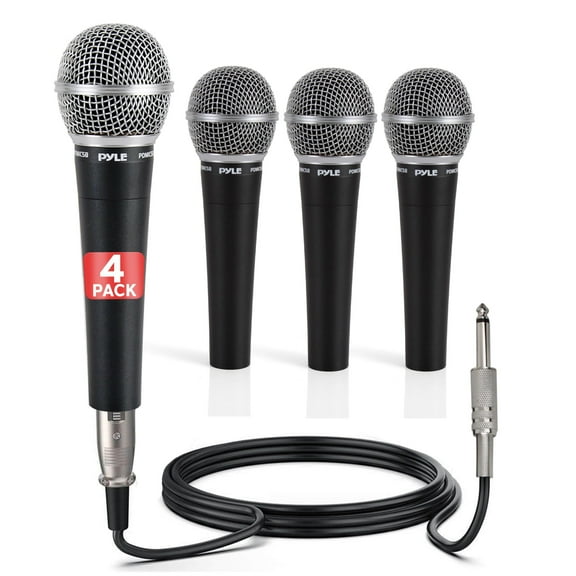 Pyle Professional Dynamic Microphone - 4-Pack Unidirectional Handheld Mic with Built-in Pop Filter, High Signal Output, 15 ft. XLR Audio Cable, Ideal for Stage, Karaoke & Studio Performances