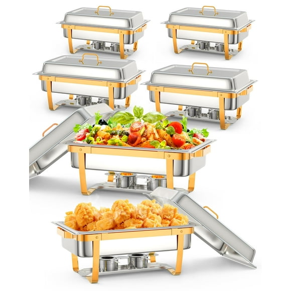 Yeshouse Platos para Rozaduras de Acero Inoxidable de 8 Cuartos - Calentadores de Alimentos con Estructura Plegable para Fiestas y Catering