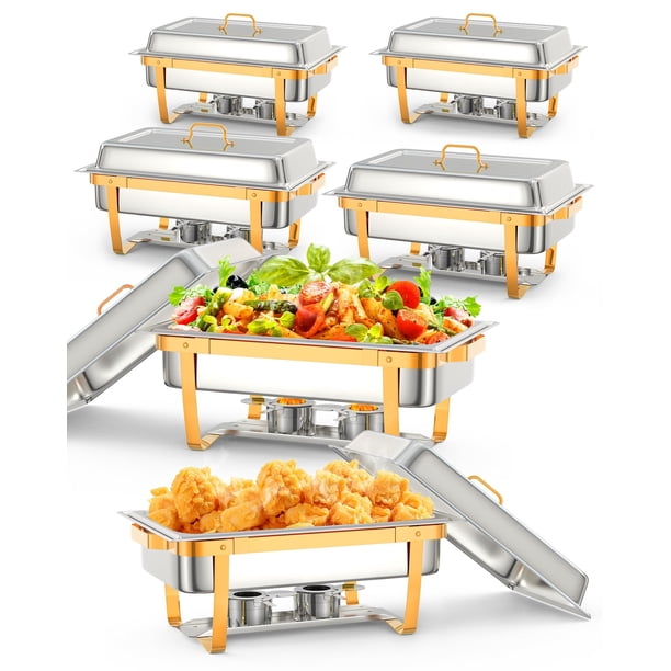 Yeshouse Platos para Rozaduras de Acero Inoxidable de 8 Cuartos - Calentadores de Alimentos con Estructura Plegable para Fiestas y Catering