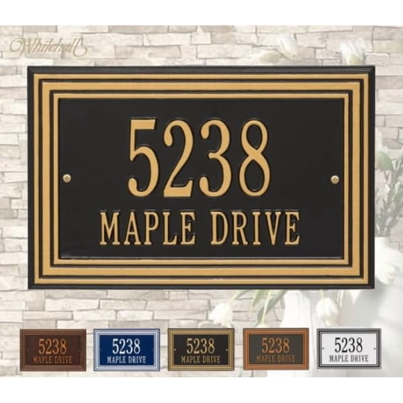 Whitehall Address Plaque, Personalized House Number Sign, Cast Metal Custom Address Plaque for House Numbers, Graham Wall Mounted Sign (5 Colors Available)