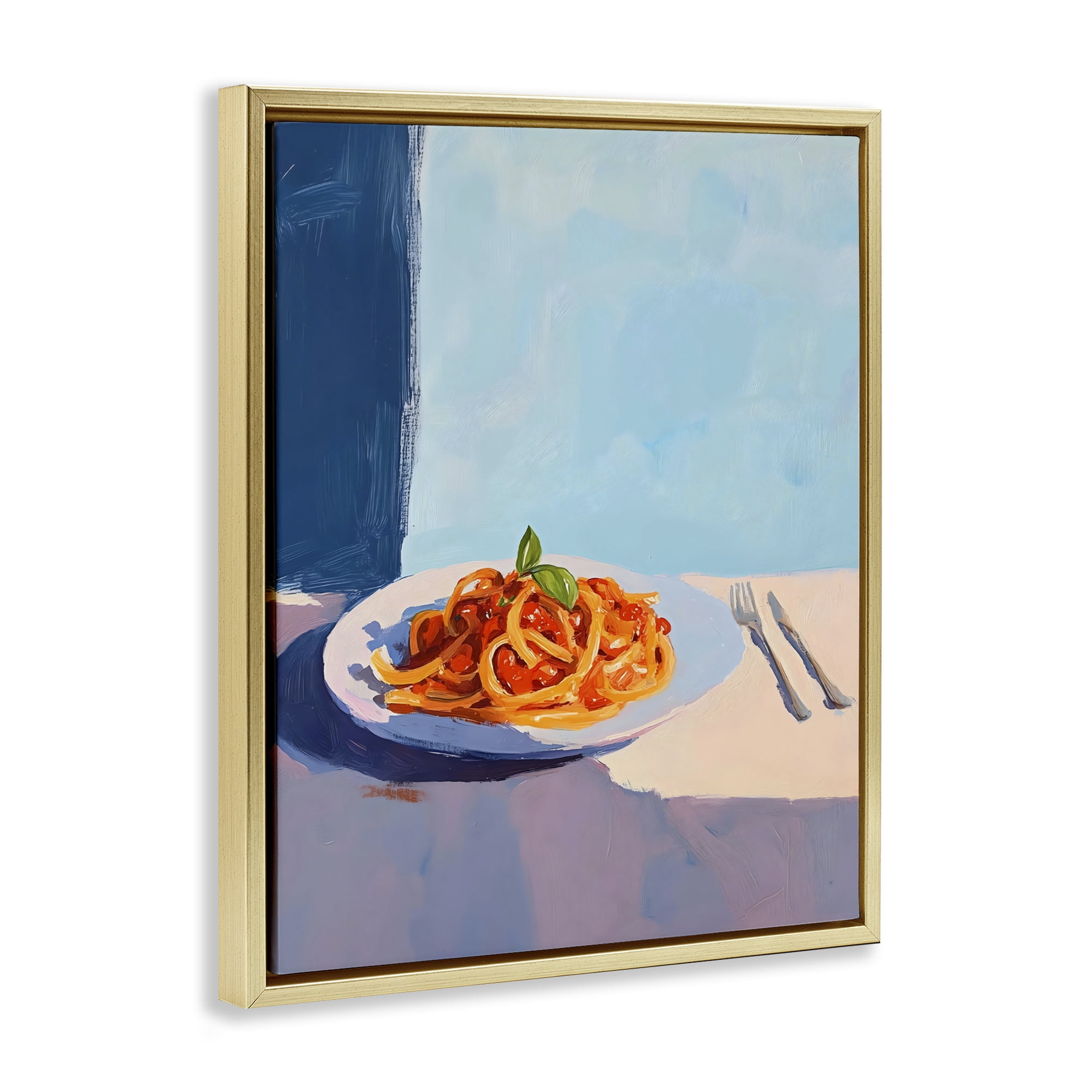 Stupell Industries Italian Spaghetti on Plate Gold Framed Floater Canvas Wall Art, design by The Prints Vibe