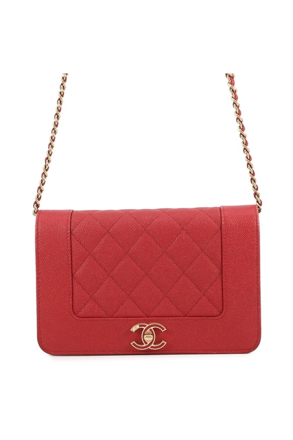 Pre-Owned CHANEL Chain Wallet Matelasse Coco Mark Mademoiselle Caviar Skin A80972... (Good)