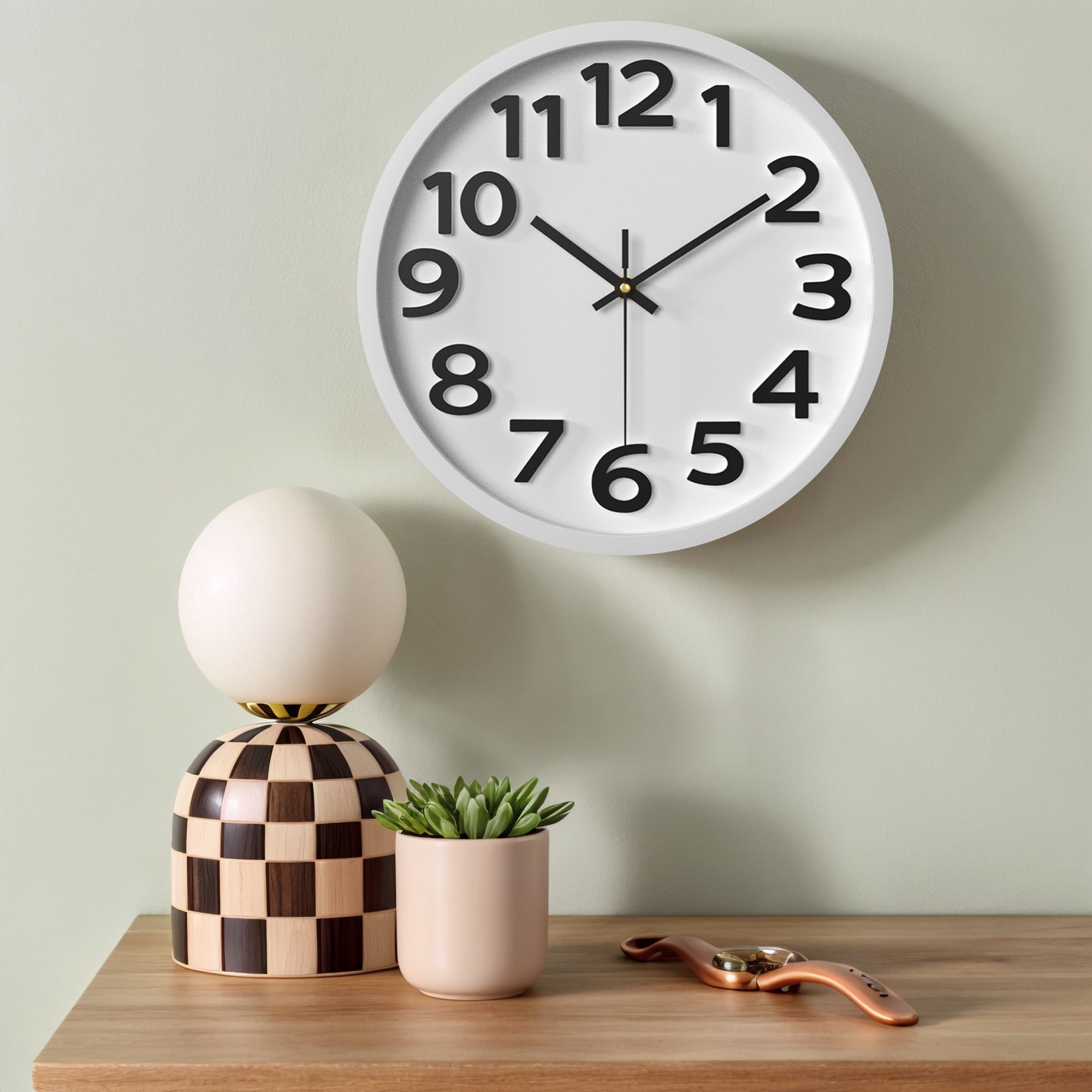 Unique Bargains Non-Ticking Battery Operated Wall Clock White