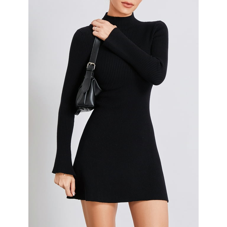 vbnergoie Womens Solid Color Slim Fit V Neck Knit Sweater Dress Black Mint  Dress Belts for Women 