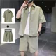 thumbnail image 4 of Conjunto deportivo para hombre, negro, sin logotipo, conjunto de dos piezas, camiseta, estilo coreano, 2024, camisetas, pantalones cortos, trajes para hombre, oferta juvenil, emo, dos piezas, XL, 4 of 4
