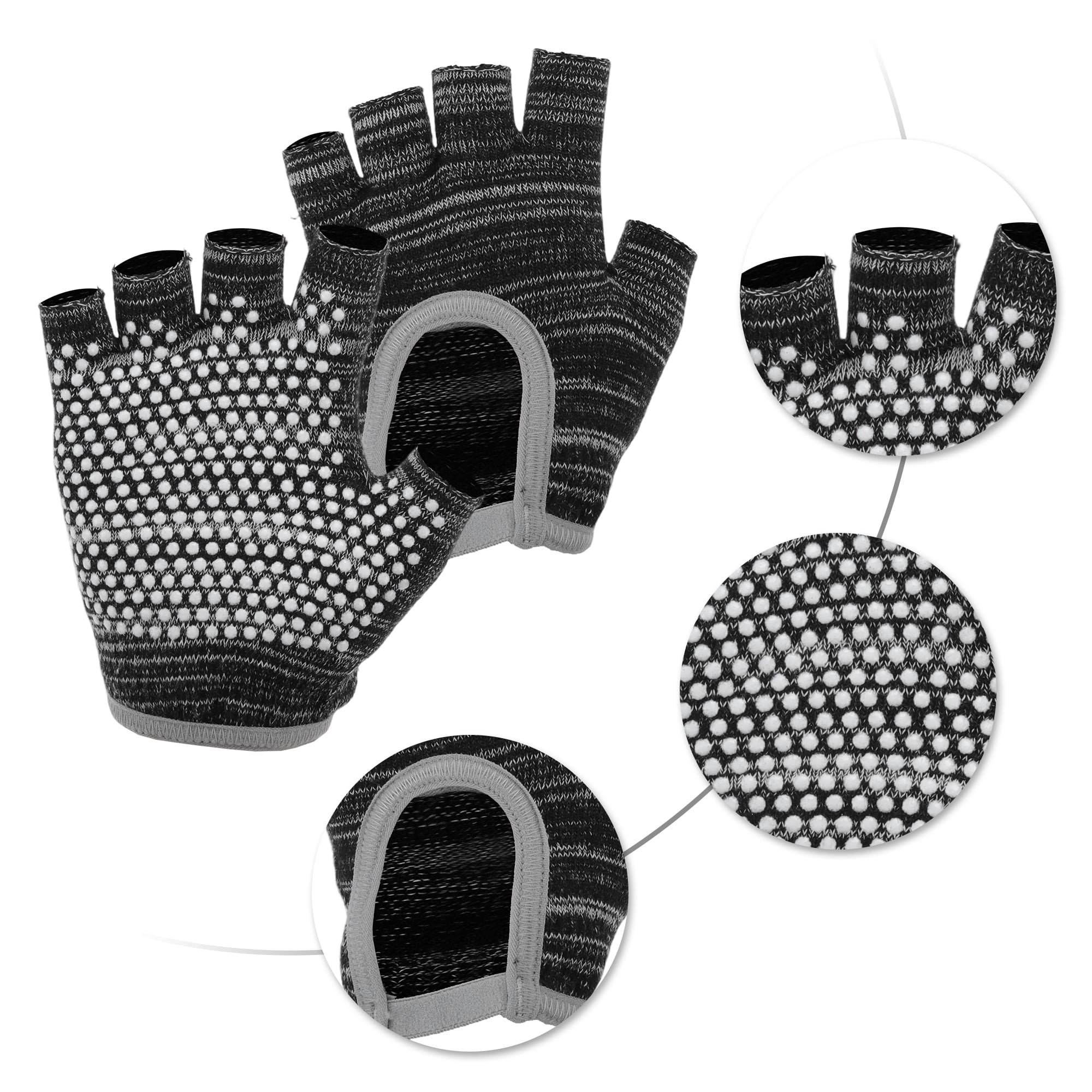 Unique Bargains Non-slip Fingerless Yoga Gloves One Size Black, Gray