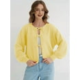thumbnail image 3 of Bow-Knot Cardigan Sweaters for Women Trendy 2025 Fall Winter Open Front Long Sleeve Button Down Cropped Lady Jacket Light Yellow L, 3 of 5