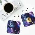 thumbnail image 4 of Pofeuu Feathered Wolf Print Coasters for Drinks, 4Pack PU Leather Coasters, Bar Drink Coasters for Tabletop Protection, Furniture from Damage-Square, 4 of 6