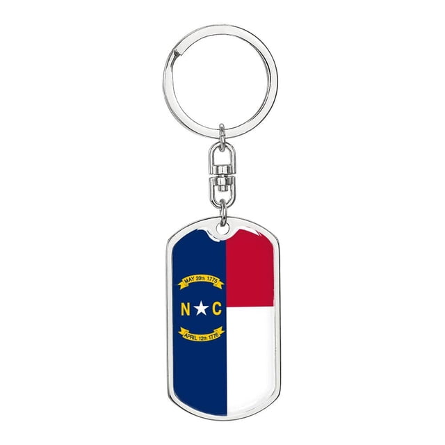 North Carolina State Flag Keychain Dog Tag Stainless Steel or 18k Gold