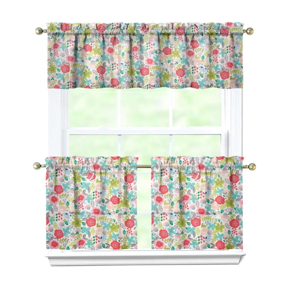 Vintage Farmhouse Curtains 24 Inch Short - 3 Panel Bohemian Wildflower Set with Rustic Floral Print, Rod Pocket Kitchen Window
