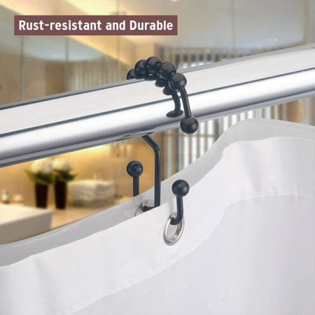 Appie 12pcs Shower Curtain Hooks Rust Resistant Shower Curtain Rings Metal Double Glide Rollers Shower Hooks For Bathroom Shower Curtain Rods Curtains