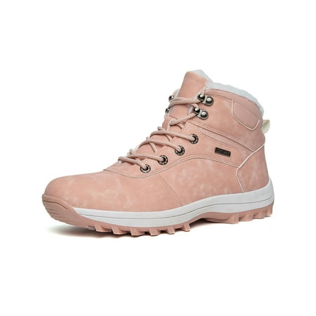 

Daeful Unisex Snow Boots Plush Lining Winter Warm Shoes Round Toe Hiking Boot Cold Weather Slip Resistant Breathable Lace Up Ankle Bootie Pink 8