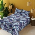 thumbnail image 2 of Ambesonne Floral Fitted & Flat Sheet with Shams 4 Pcs Set, Roses Flowers Leaves Plot, Queen, Dark Violet Blue and Mauve, 2 of 5