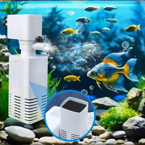 3-in-1 Aquarium Filter Pump with Efficient Filtration, Built-in Water Circulation System, Energy-Saving Design for Small Fish Tanks up to 100cm, Multi-Functional Purification Pump