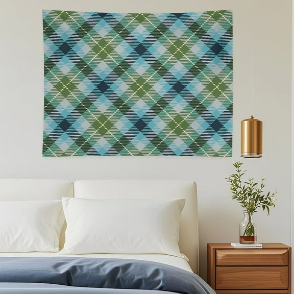Blue Green Plaid Stripes Wall Tapestry 30"x40" Lightweight, Wrinkle-Resistant Hanging Blanket for Bedroom Living Room Decor