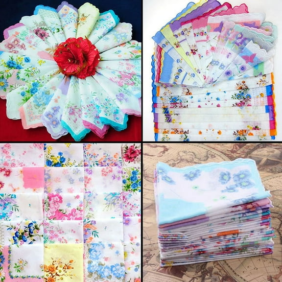 FurNest 20 /30 /35Pcs Cotton Ladies Child Flower Vintage Handkerchiefs Hankies