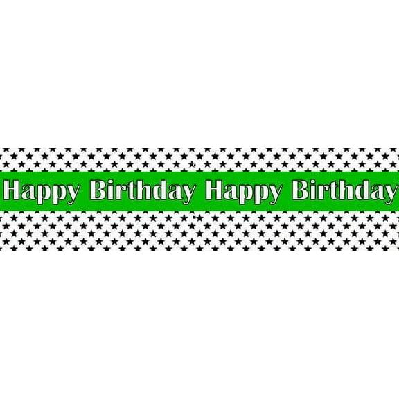 Happy Birthday Edible Black Stars Cake Border Decoration Banner - Green