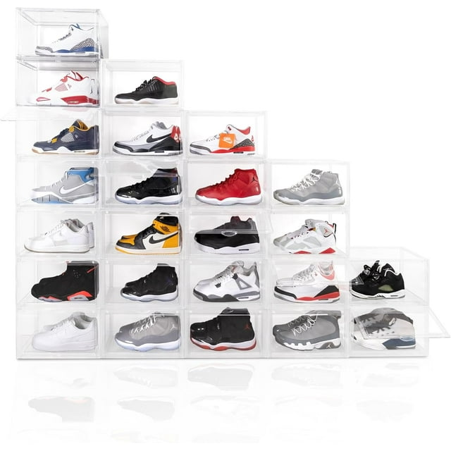 Ollie Ultra Clear Acrylic Shoe Box - Stackable Clear Plastic Shoe Organizer, Shoe Display Case, Closet Shoe Storage, Shoe Boxes Clear Plastic Stackable, Transparent Shoe Case (Pack of 24)