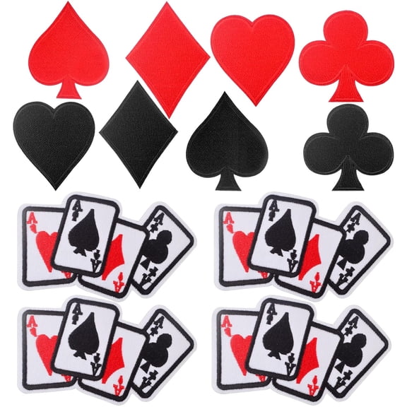 12pcs Playing Cards Logo Iron on Patches Red Black Heart Ace Poker Embroidered Sew on Applique for DIY Clothing Jeans Jackets Backpacks Hats Decor