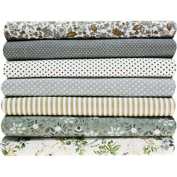7 pcs/lot Quilting Fabric Bundles,100% Cotton Fat Quarters Printed Craft Fabric, 20 x 20 inches (50cm x 50cm) Precut Squares Sheets for Patchwork DIY Craft Sewing (Grey)