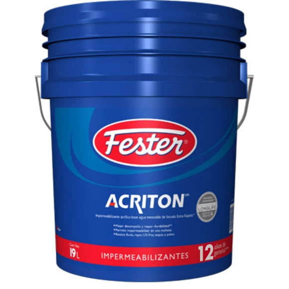 Impermeabilizante Acrílico Elastómerico Base Agua Fester Acriton 12 Años 19 L Blanco