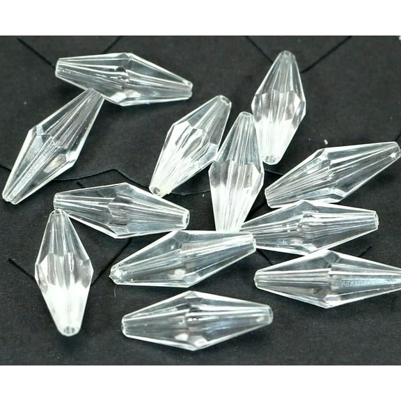 U8MO 50 Clear Transparent Acrylic Faceted Double Cone Long Bicone Beads 25X10mm