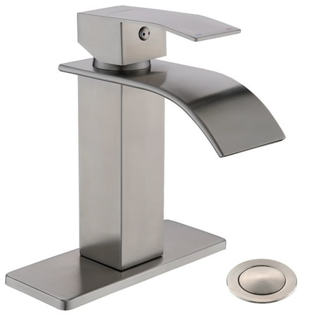 

HYEASTR Bathroom Faucet Waterfall Bathroom Sink Faucet with Overflow Pop Up Drain & Supply Lines Brushed Nickel