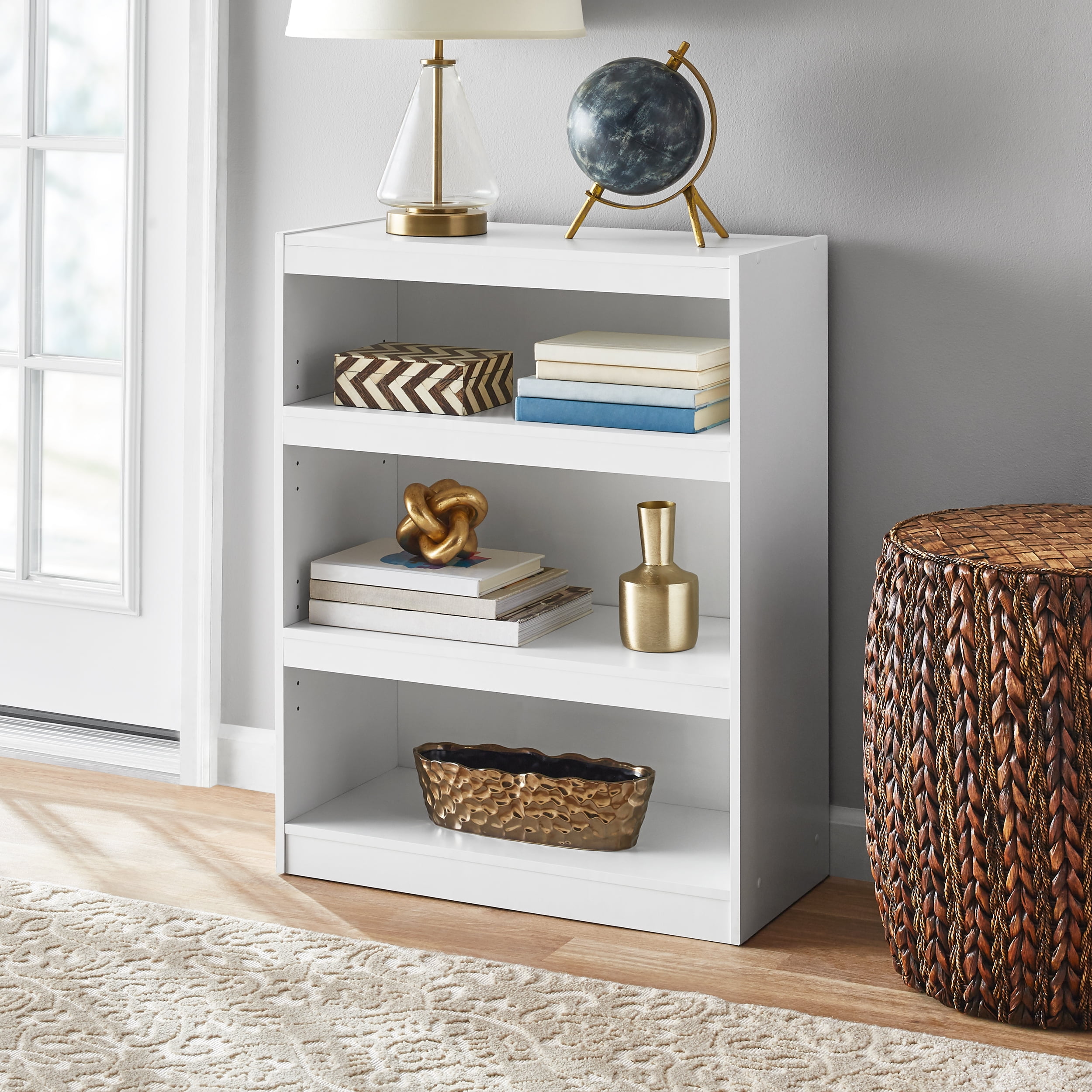 Adjustable 3-Shelf Wood Storage Bookcase Shelving Book Wide Bookshelf Furniture 