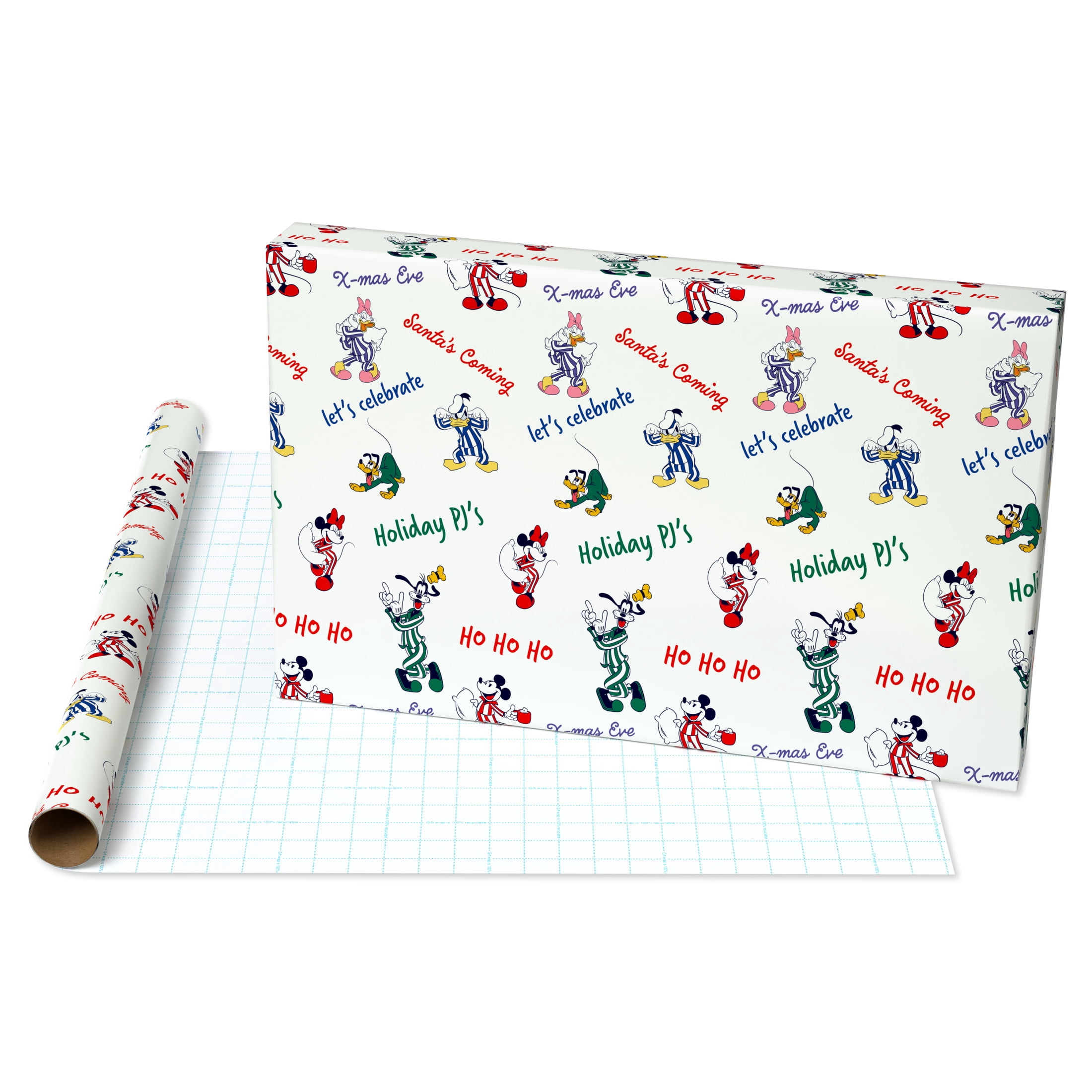 Plus Mark 40 in. Disney's Mickey and Friends PJs White Christmas Wrapping Paper with Cutlines (60 Sq. ft., 1-Roll)