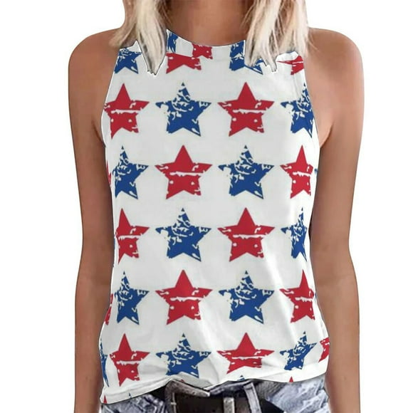 1/2 Sleeve Tops for Women Womens Casual Independent Yen Neck Sleeveless Vest Print Tops