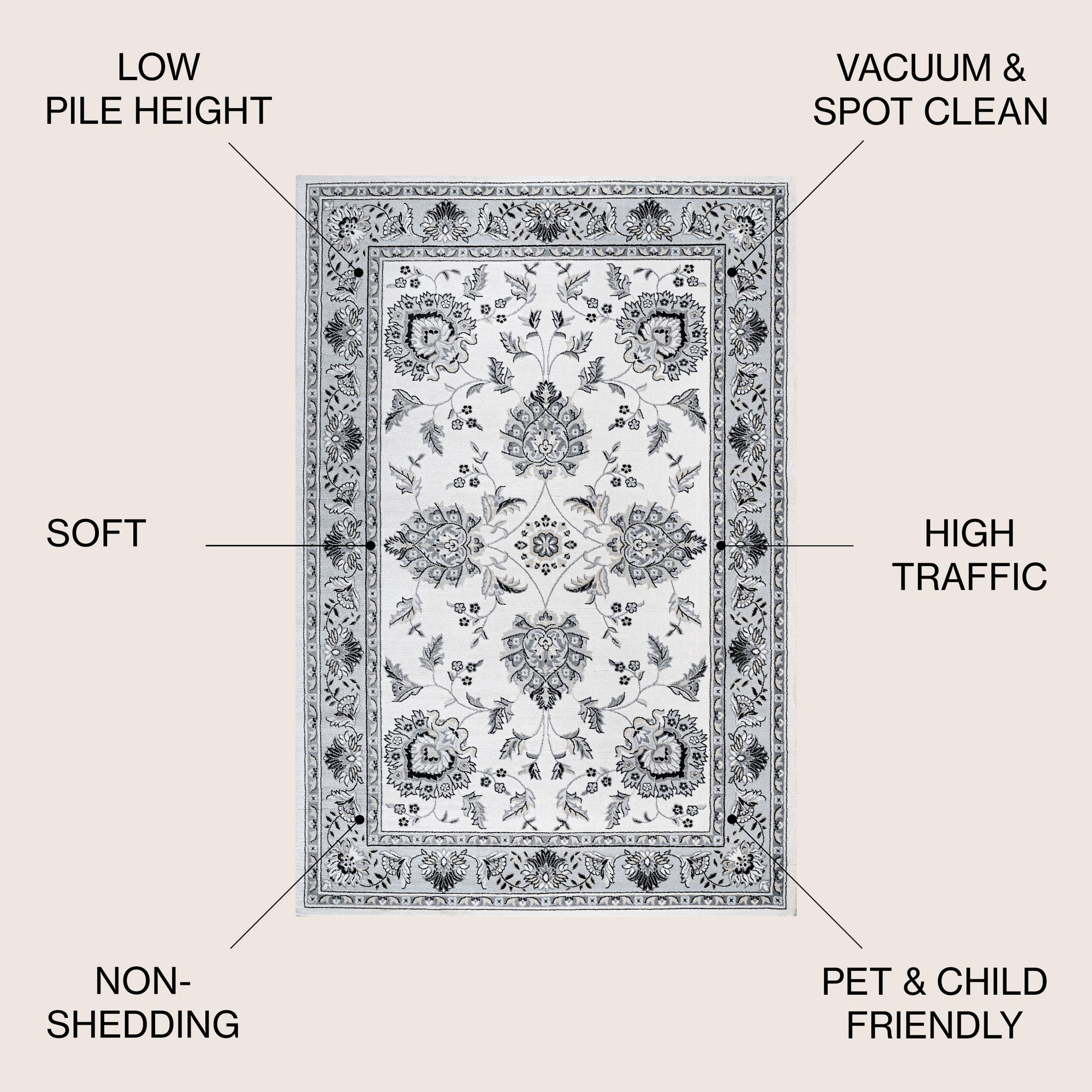 JONATHAN Y MODERN PERSIAN 8 x 10 Area Rug, Cherie French Cottage - Cream/Light Gray, MDP505F-8