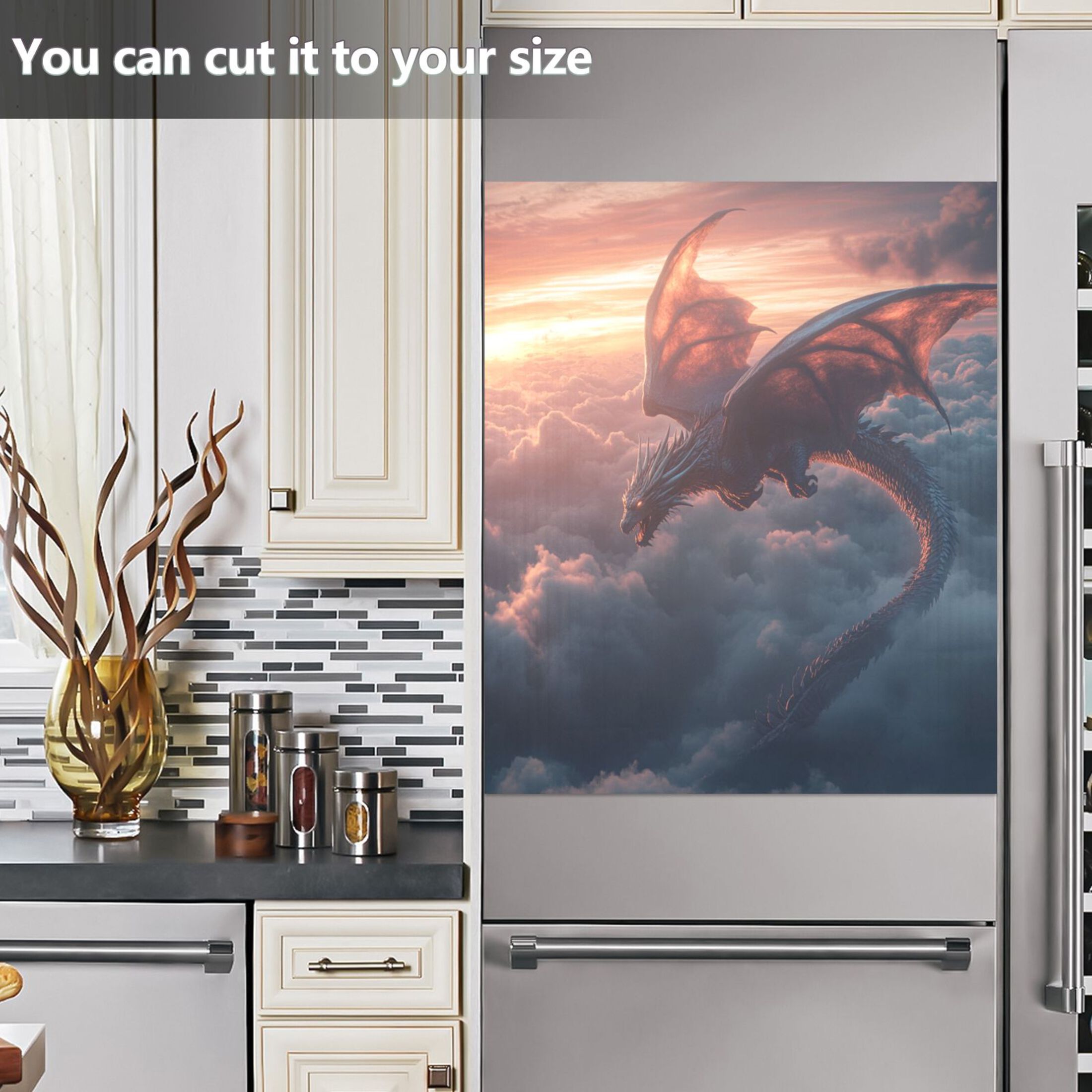 Dishwasher Magnetic Sticker 23x26 Inch Refrigerator Magnetic Sticker Washing Machine Magnetic Sticker Kitchen Panel Magnetic Sticker Home Decor Beautiful Flying Dragon
