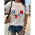 thumbnail image 4 of Women Summer Crochet Tops Scoop Neck Short Sleeve Pullover Sweater Hollow Out Knit Tops White S, 4 of 9
