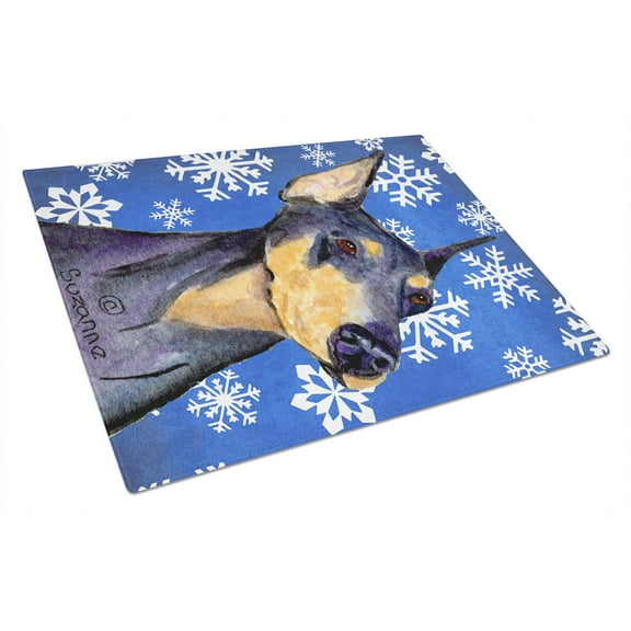 Caroline's Treasures Doberman Winter Snowflakes Holiday Glass Cutting Board Large