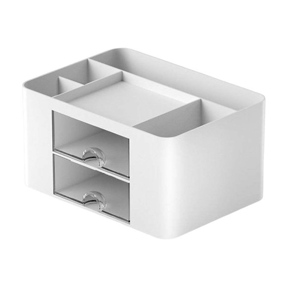 Pen Holder Office Desk Organizer with Drawers Measure to manual 7.6x5.5x4inch Portable White