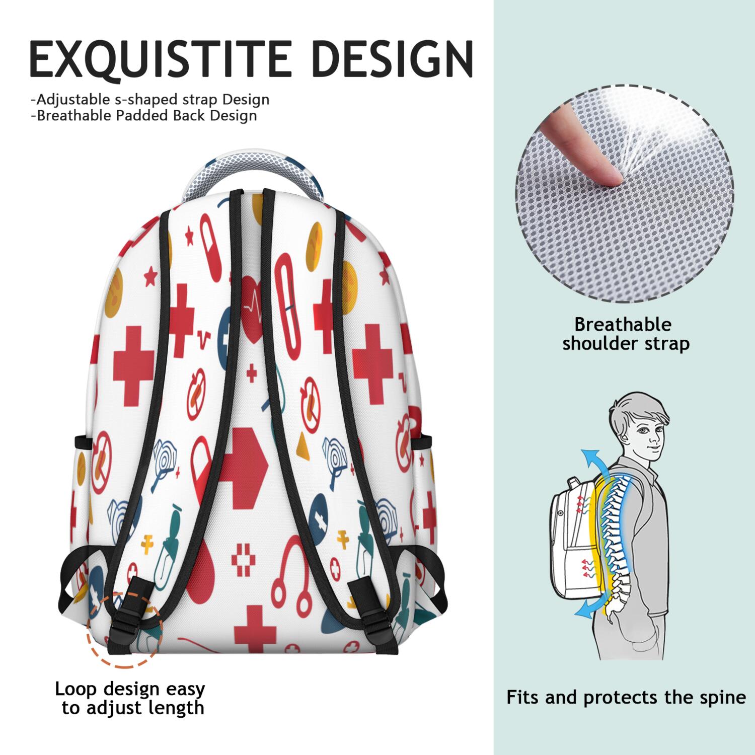Waterproof Nurse Backpack - Ergonomic School Bag with Spinal Support for Nursing Students, Saving Lives Every Day, Cute Nurse Aesthetic & Durable Design